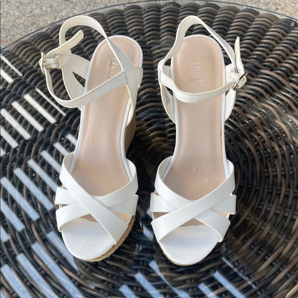 Charles David White Strappy Wedge Sandals